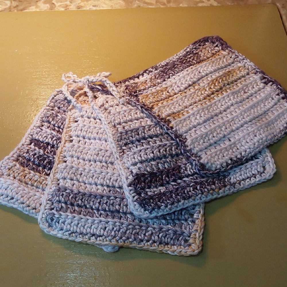 Striped Crochet Dishcloth Set